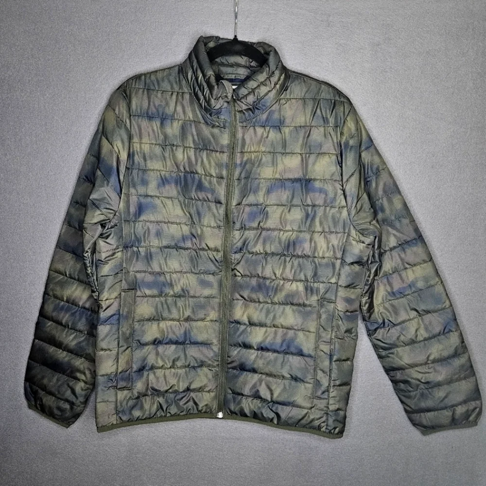 GAP Men's Medium ColdControl Lightweight Puffer Jacket Water Resist GREEN CAMO
